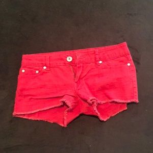 Red jean shorts